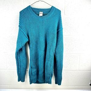 AUM Apparel Knit Dress Women Turquoise Long Sleeve Crew Neck Alpaca Wool